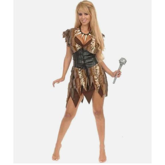 Cave Woman Girl Jungle Animal Fancy Dress Halloween Sexy Adult Costume  Large - Picture 1 of 13